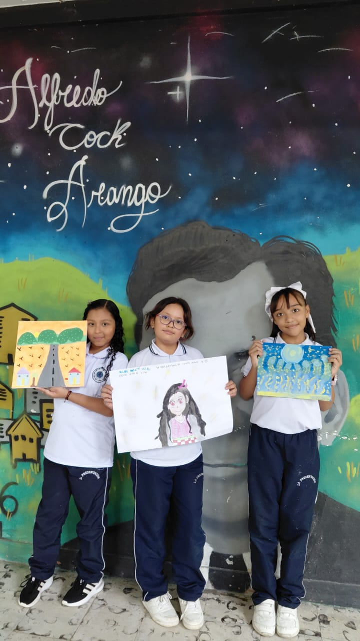 Mariangel Caicedo, Sofía Correa, Hellen Rosero y la docente Carmen Rosa Ardila
